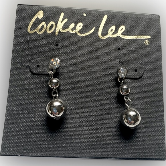 🪙Genuine Crystal & Silver Tone Dangling Ball Drop Stud Earrings by Cookie Lee - Picture 6 of 8